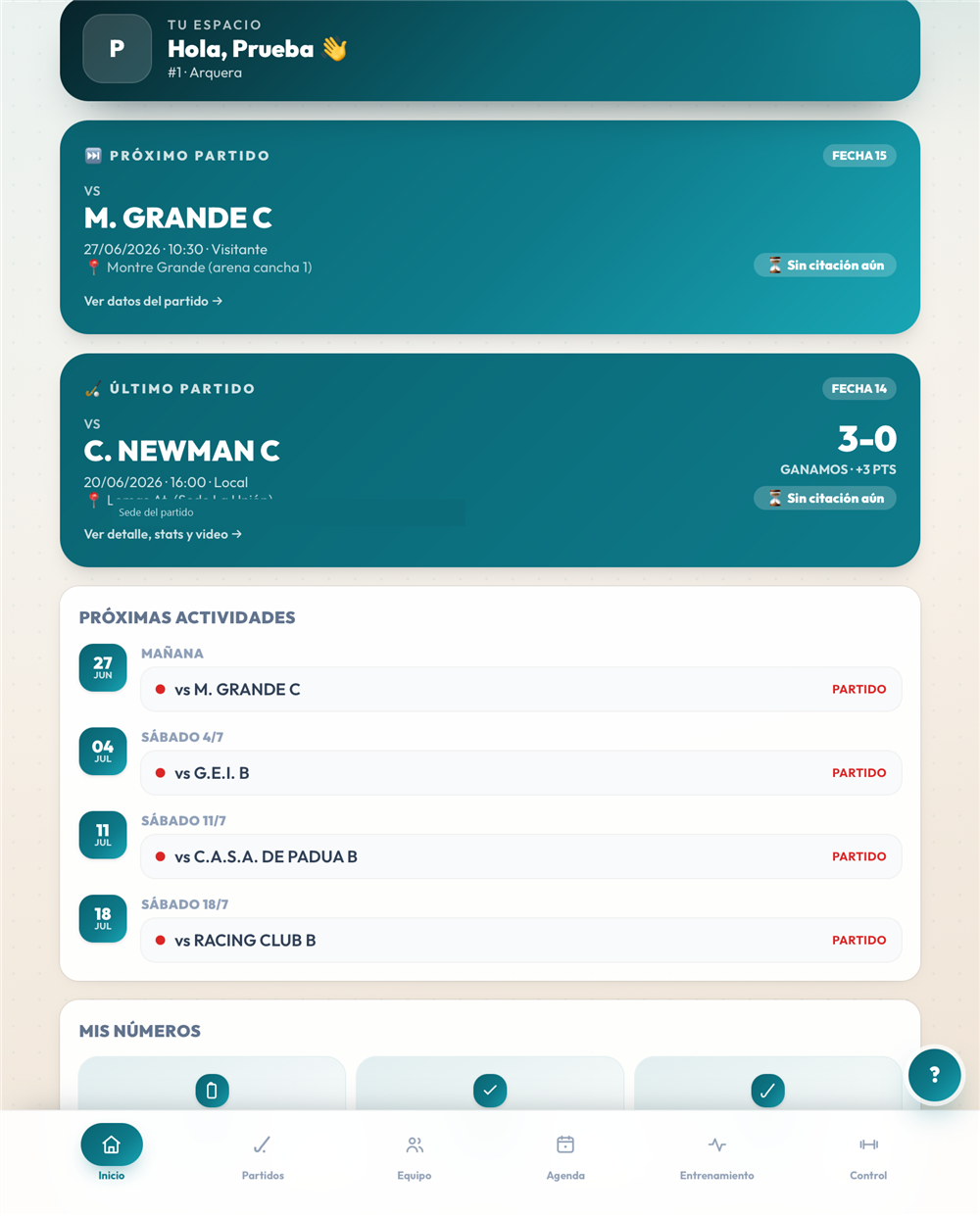 App HockeyLAB — pantalla de inicio
